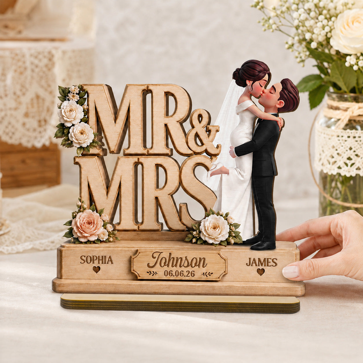 Mr & Mrs 2D Flat - Personalized Wooden Plaque - Wedding Gift, Wedding Decoration, Anniversary Gift, Newlywed Gift