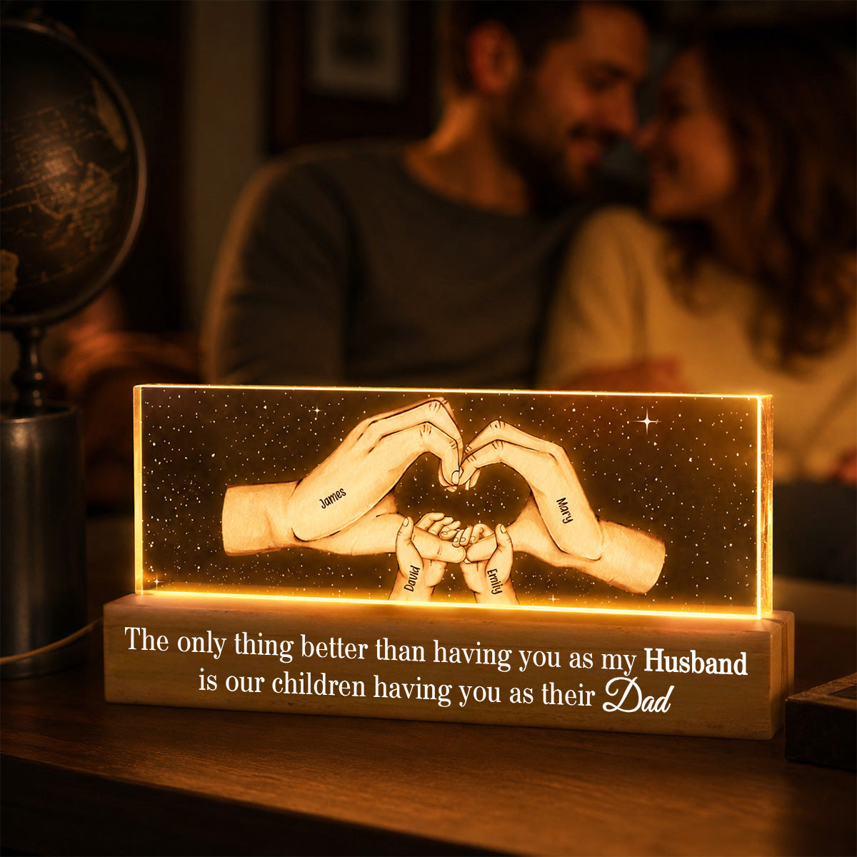 Our Children Having You As Their Dad Family Hands - Personalized Acrylic Block LED Night Light - Father's Day Gift For Husband