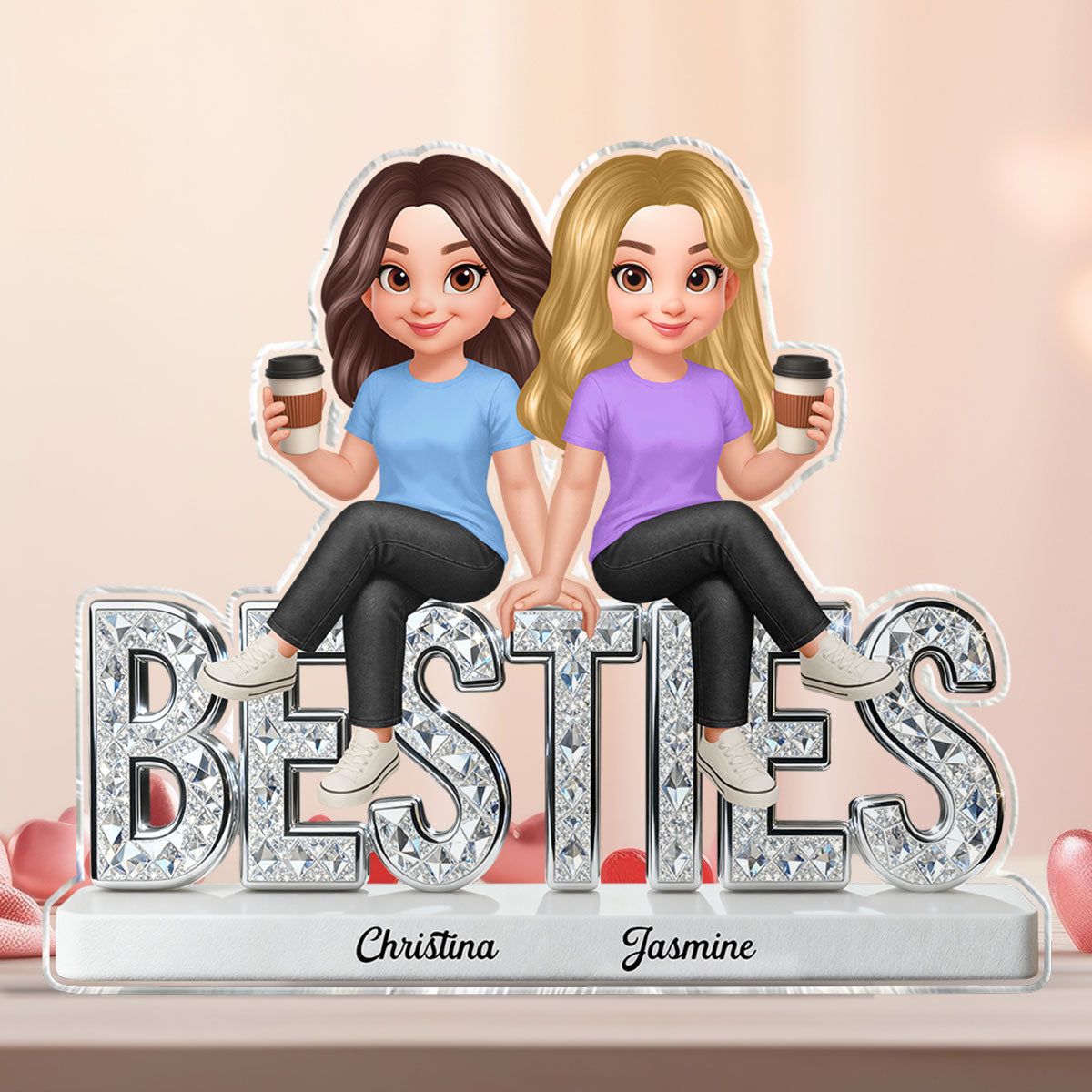 Beautiful Besties Forever - Personalized Acrylic Block Plaque - Gift For Best Friends