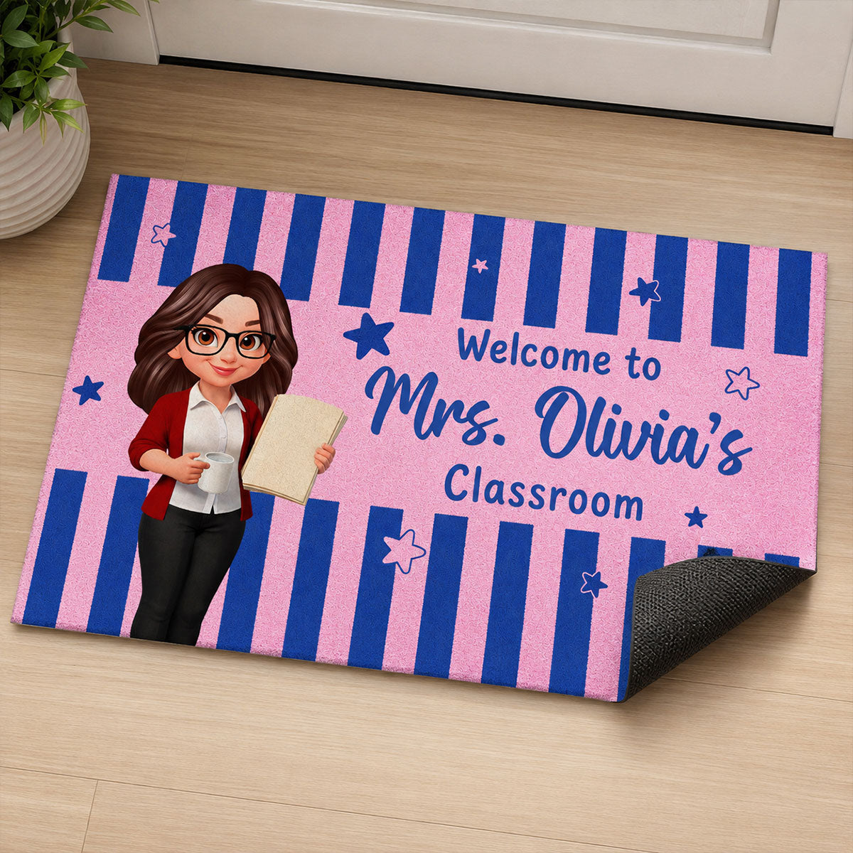 Welcome To Teacher Classroom Striped Color - Personalized Doormat - Back To School Gift For Teacher