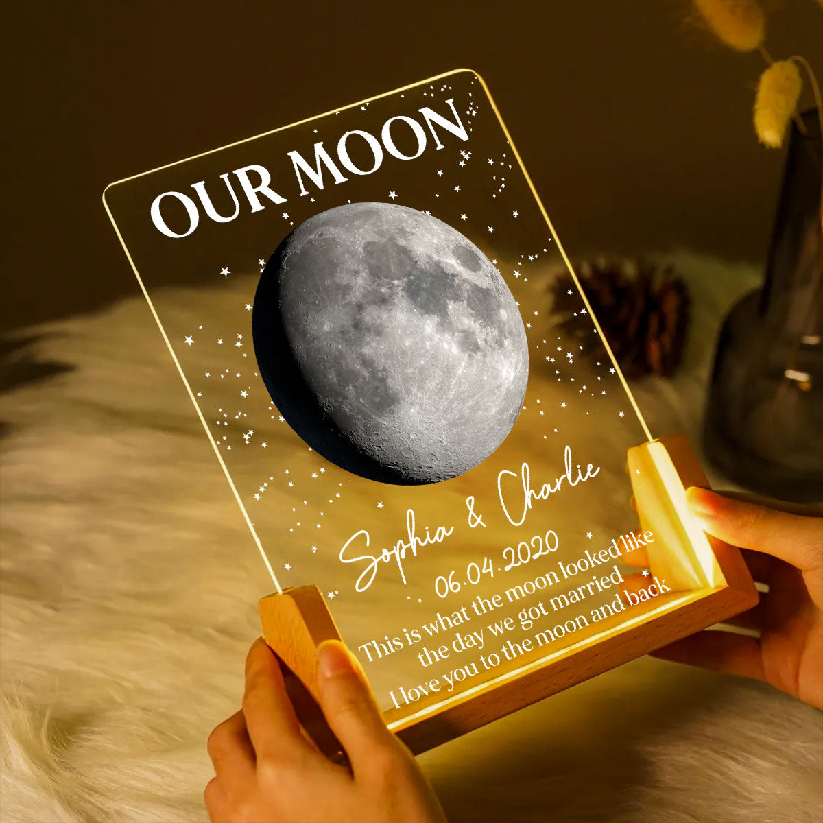 Couple Moon Phase This Is What The Moon Looked Like - Personalized Acrylic LED Night Light - Wedding Anniversary Gift For Couple