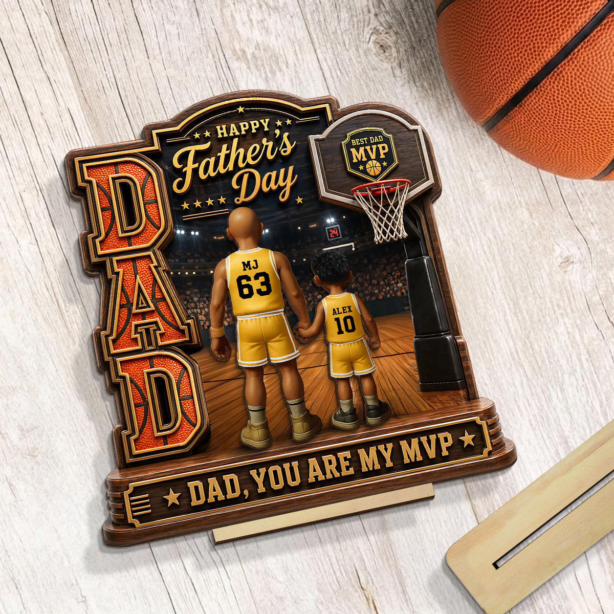 The MVP Dad Basketball - Personalized 2-Layered Wooden Plaque -  Gift For Dad, Husband