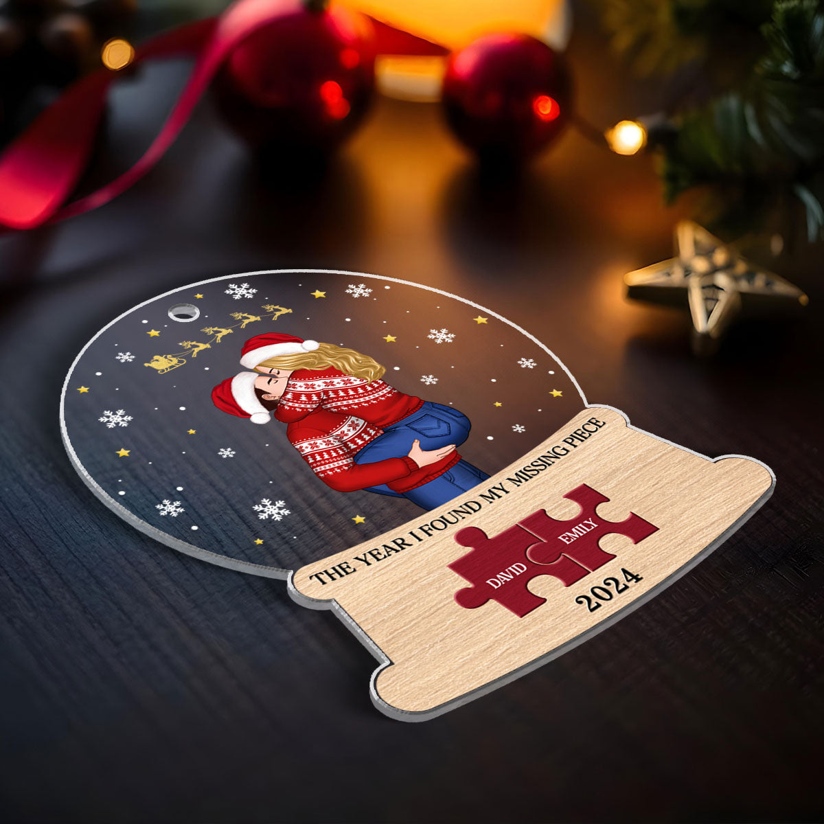 Christmas Couple The Year I Found My Missing Piece Snow Globe Personalized Acrylic Ornament