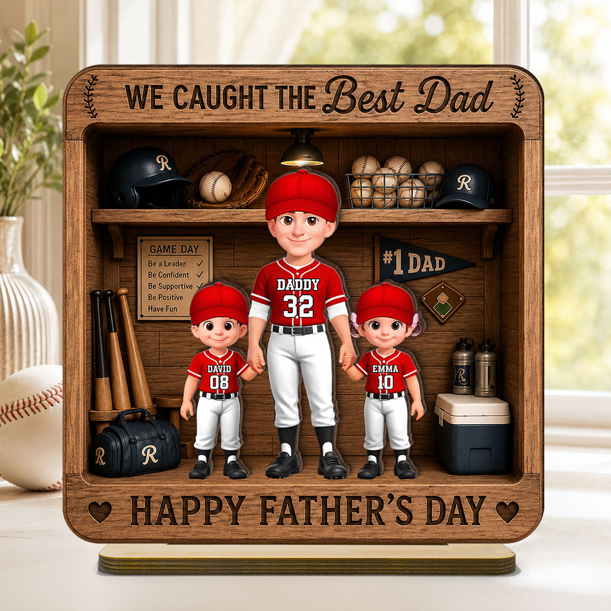 Baseball Dad & Kids Locker Room - Personalized 2-Layered Wooden Plaque -  Gift For Dad, Husband