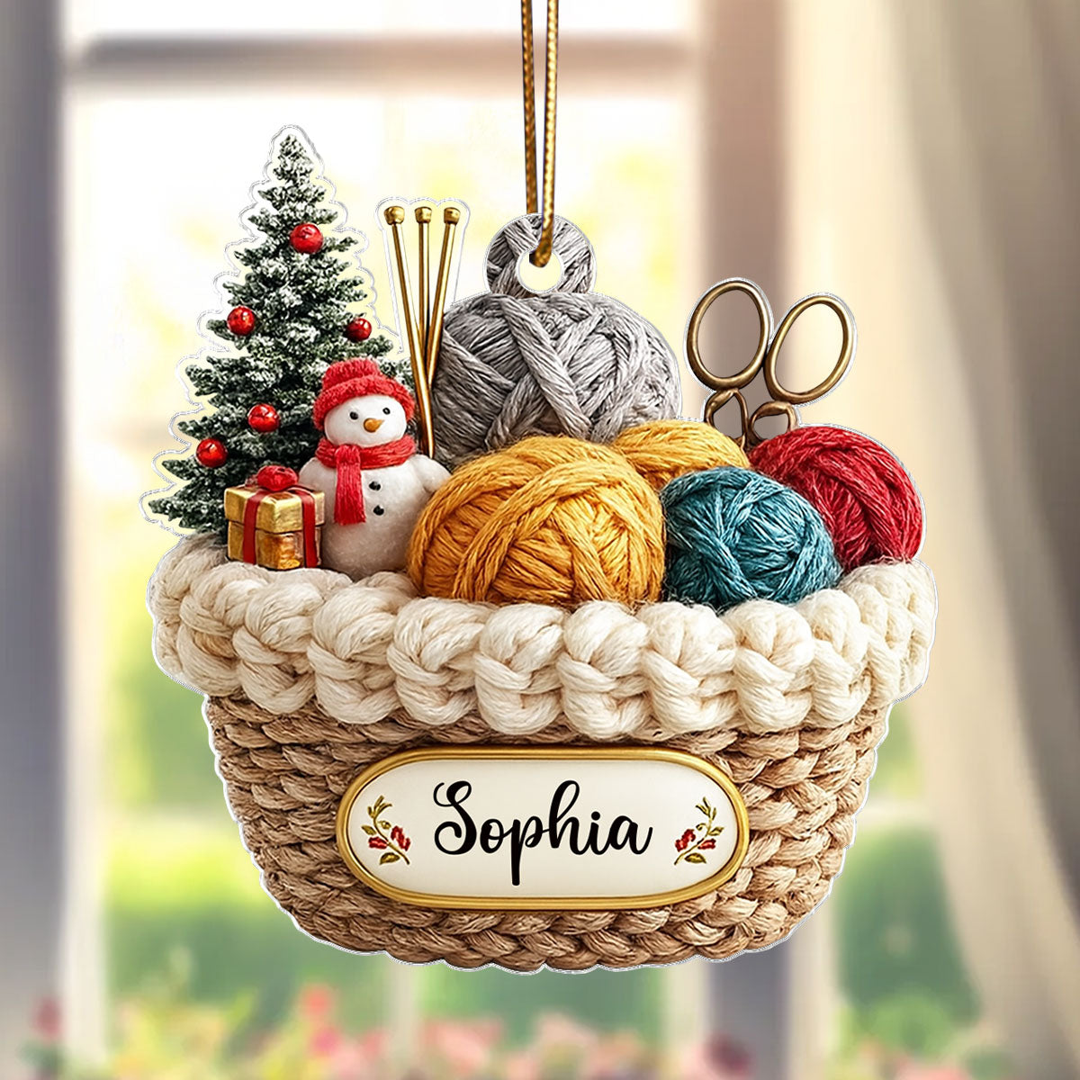 Custom Knitting Basket Yarn Decor for Knitters - Personalized Acrylic Ornament - Crochet Lover Holiday Gift 2025