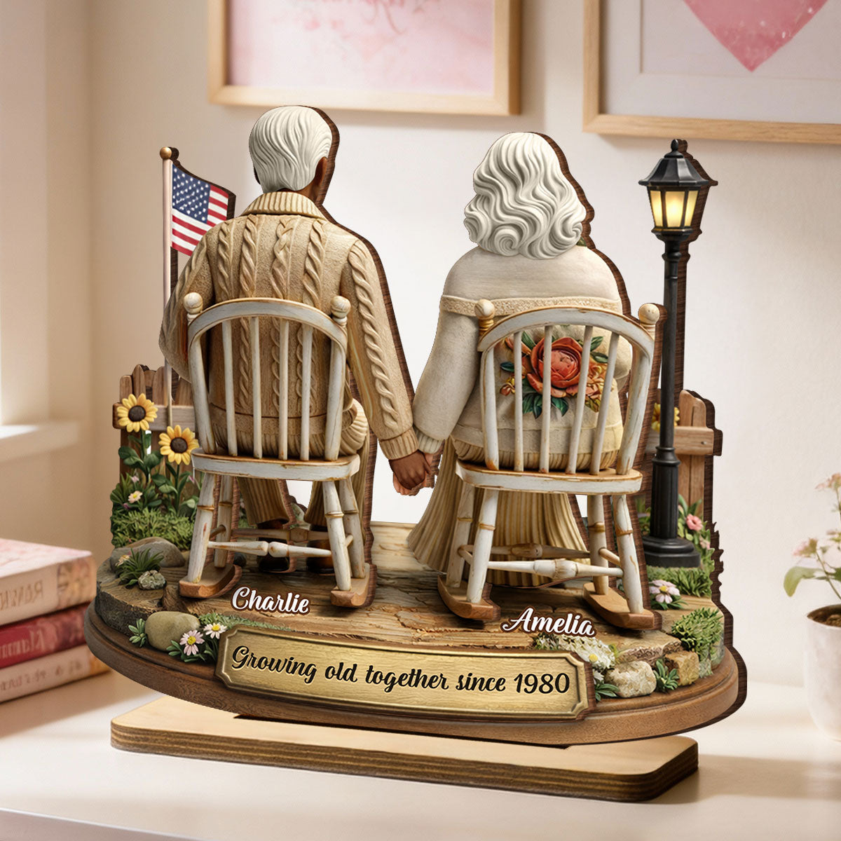 3D Effect Couple Sitting Together - Personalized 2-Layered Wooden Plaque - Heartfelt Valentine's Day Gift for Him, for Her