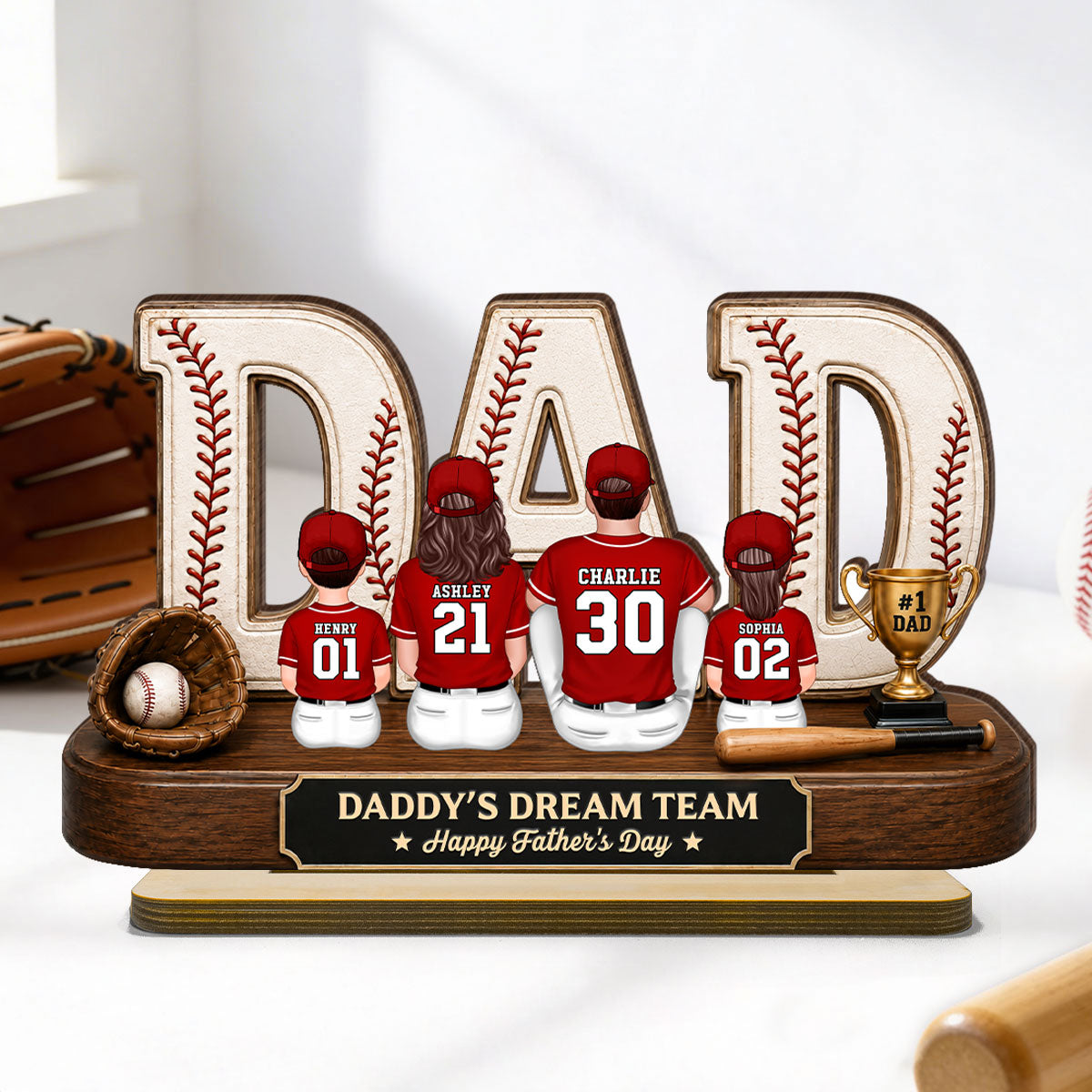Baseball Daddy's Dream Team - Personalized 2-Layered Wooden Plaque - Unique Trending  Gift For Dad, Husband, Baseball Fans