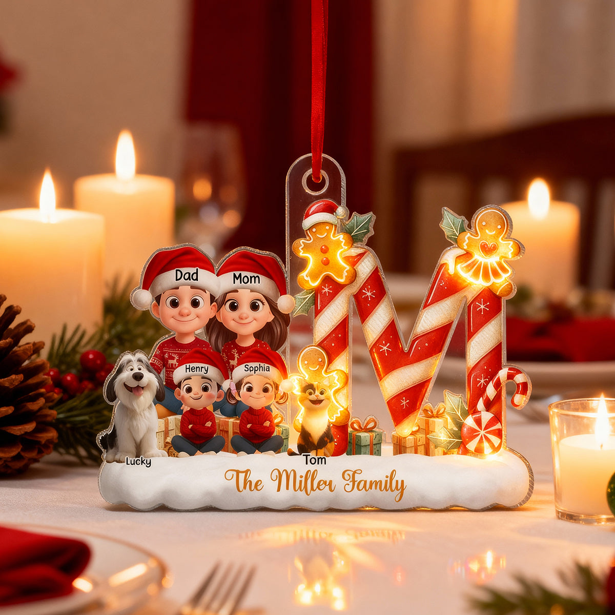 Candy Cane Alphabet Custom Initial Family Name - Personalized Acrylic Ornament - Christmas Gift for Family