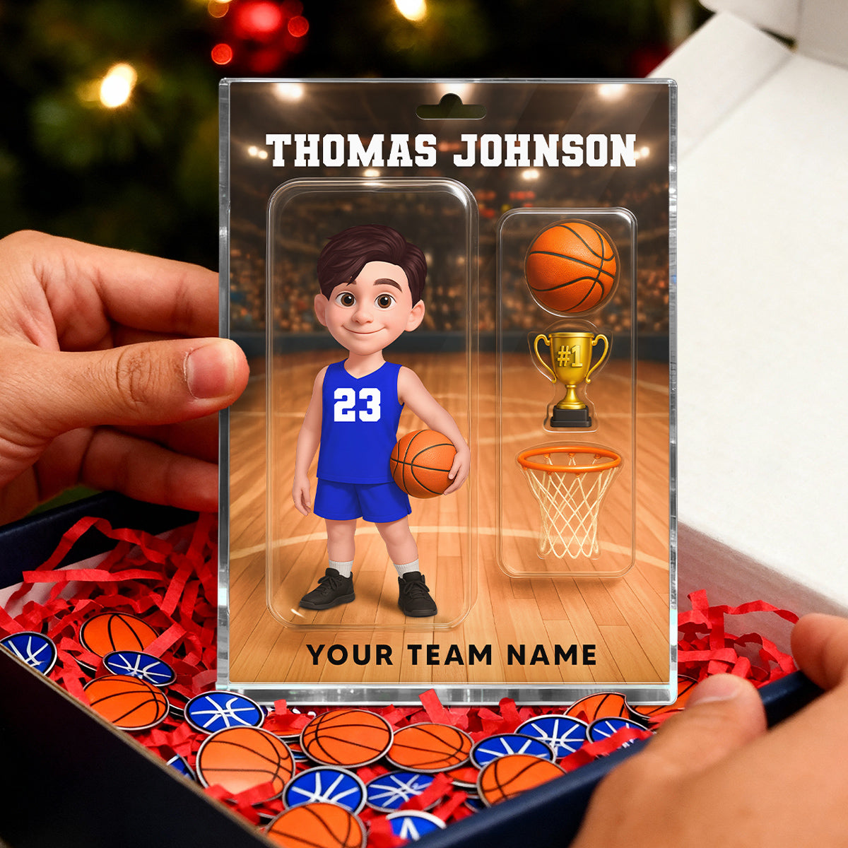 3D Effect Basketball Custom Figure Style - Personalized Acrylic Block Plaque - Christmas Gift For Basketball Players