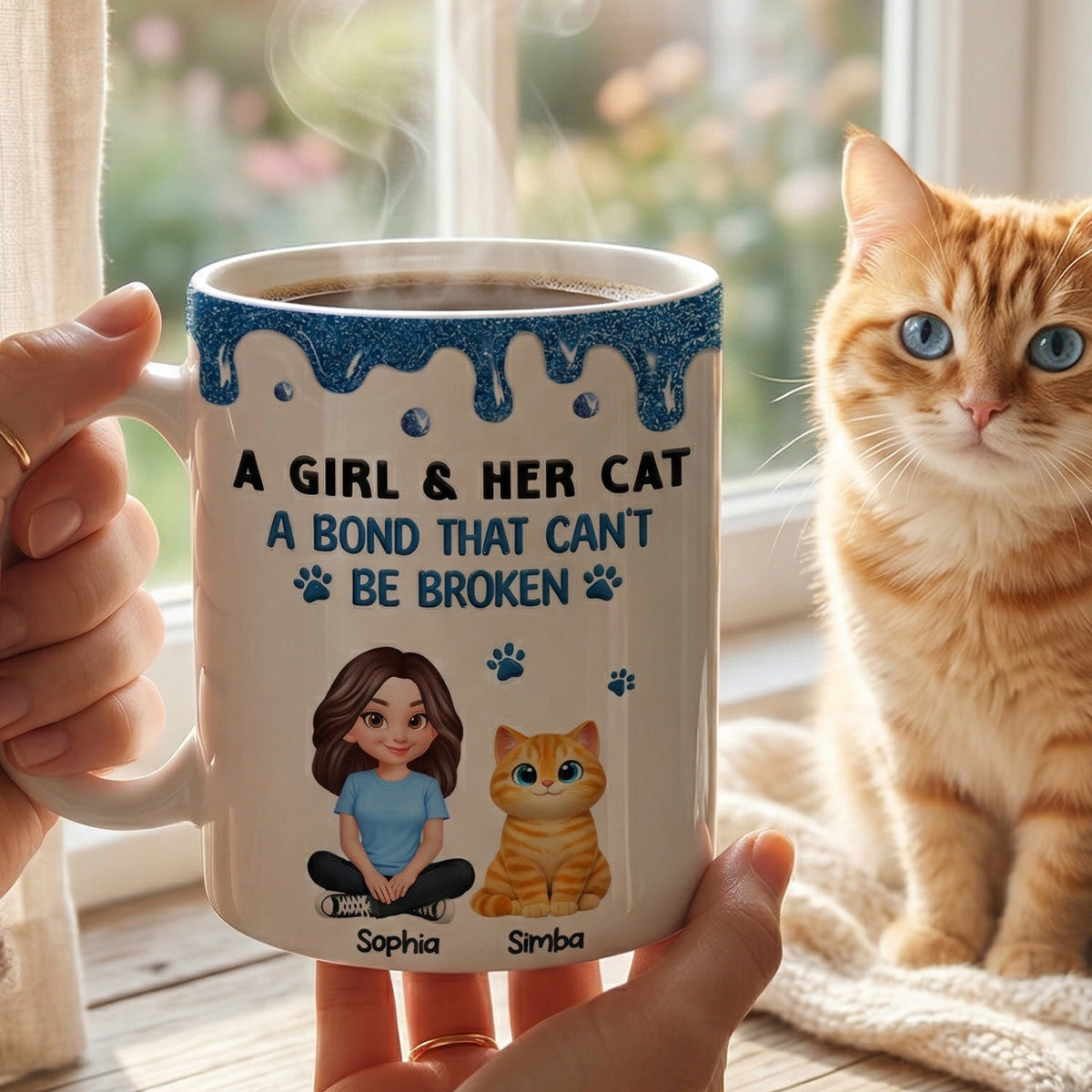 Adorable Cats A Girl And Her Cats - Personalized Mug - Mother's Day Gift For Cat Mom, Cat Lovers