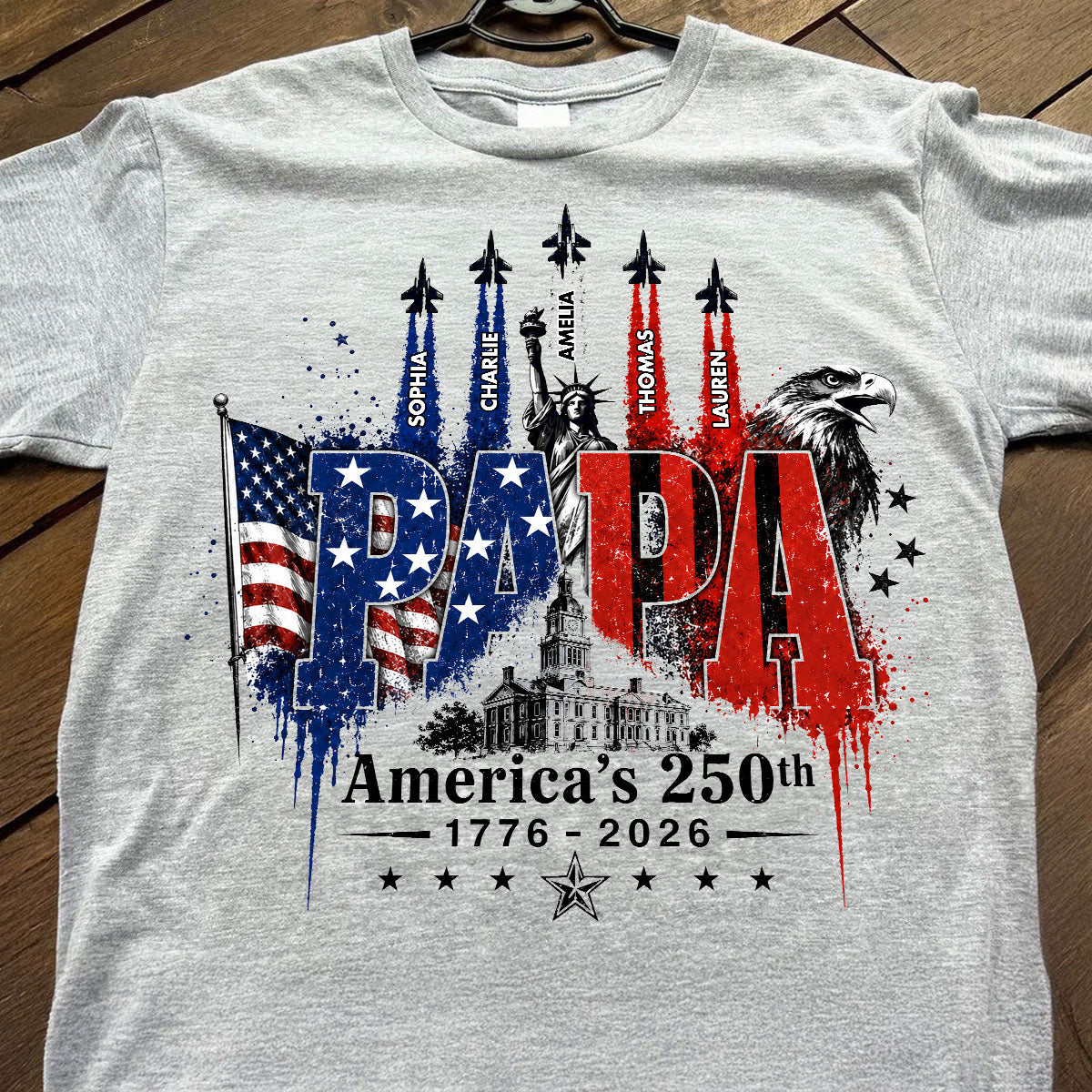 Patriotic Grandpa USA 250th Anniversary - Personalized Shirt - Father's Day Gift For Dad, Grandpa, Husband
