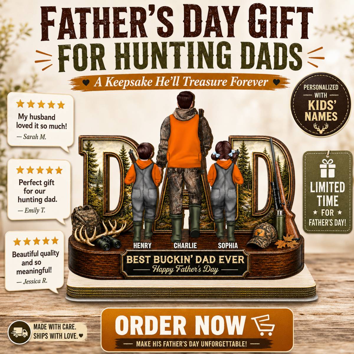 Hunting Dad Best Buckin' Dad Ever - Personalized 2-Layered Wooden Plaque - Unique  Gift For Hunting Dad, Husband