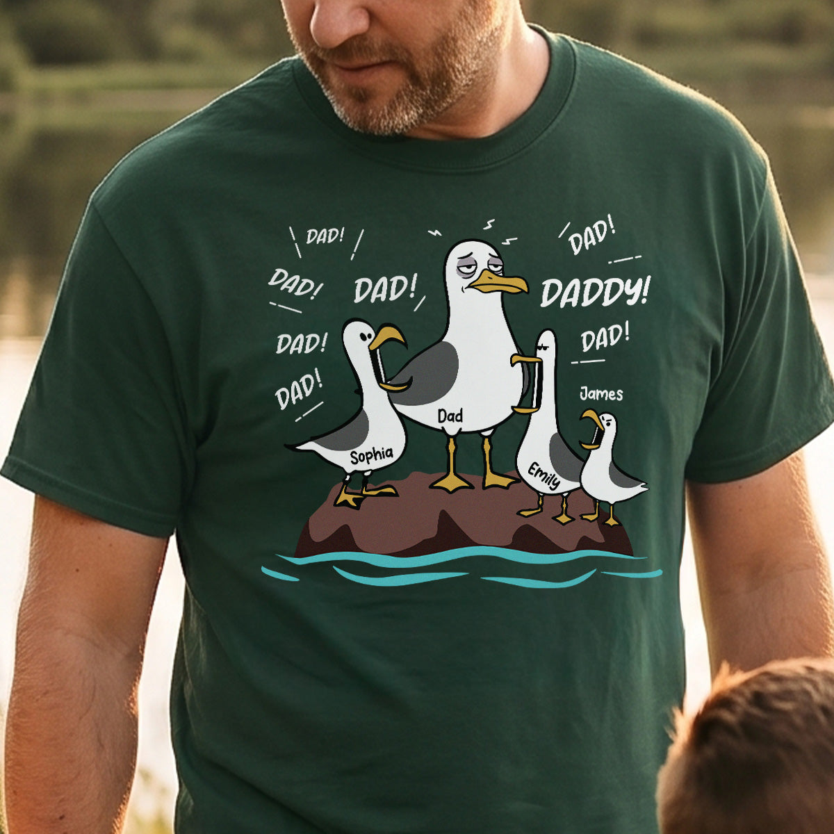 Seagull Dad! Dad! Dad! Tired Seagull & Kids - Personalized Shirt - Funny Father's Day Gift For Dad, Husband