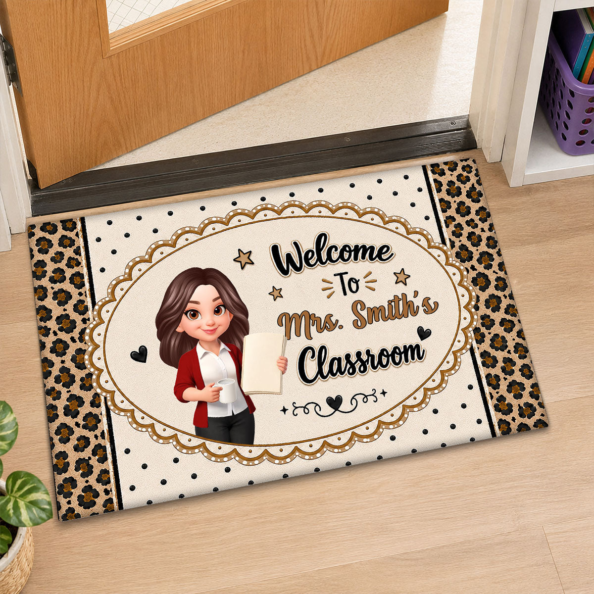 Leopard Style Welcome To Classroom - Personalized Doormat - Back To School Gift For Teacher, Classroom Decor