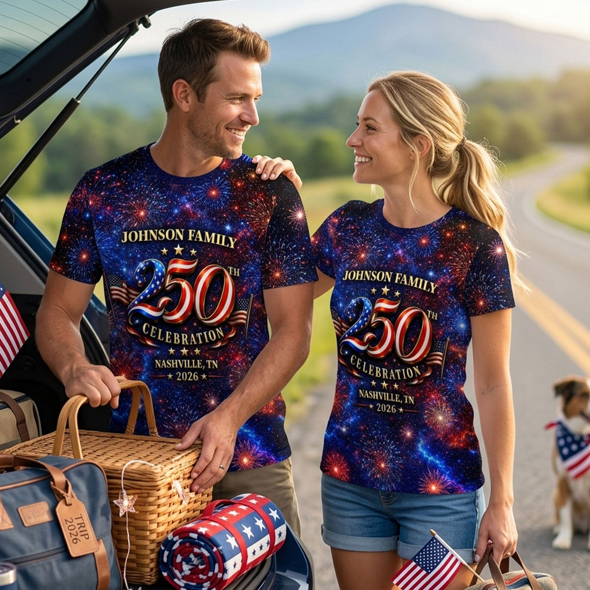 Custom Family American 250th Anniversary 1776 - 2026 - Personalized Shirt - Family Matching Patriotic Crew Shirt