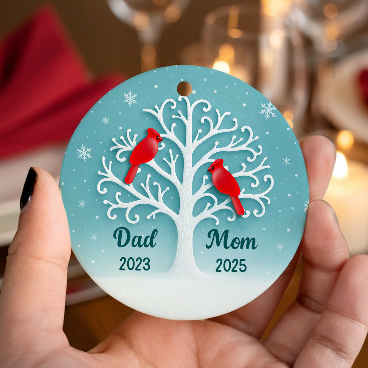 3D Sea Glass Effect Cardinal Memorial Tree - Personalized Ceramic Ornament - Heartwarming Remembrance Gift, Sympathy Gift