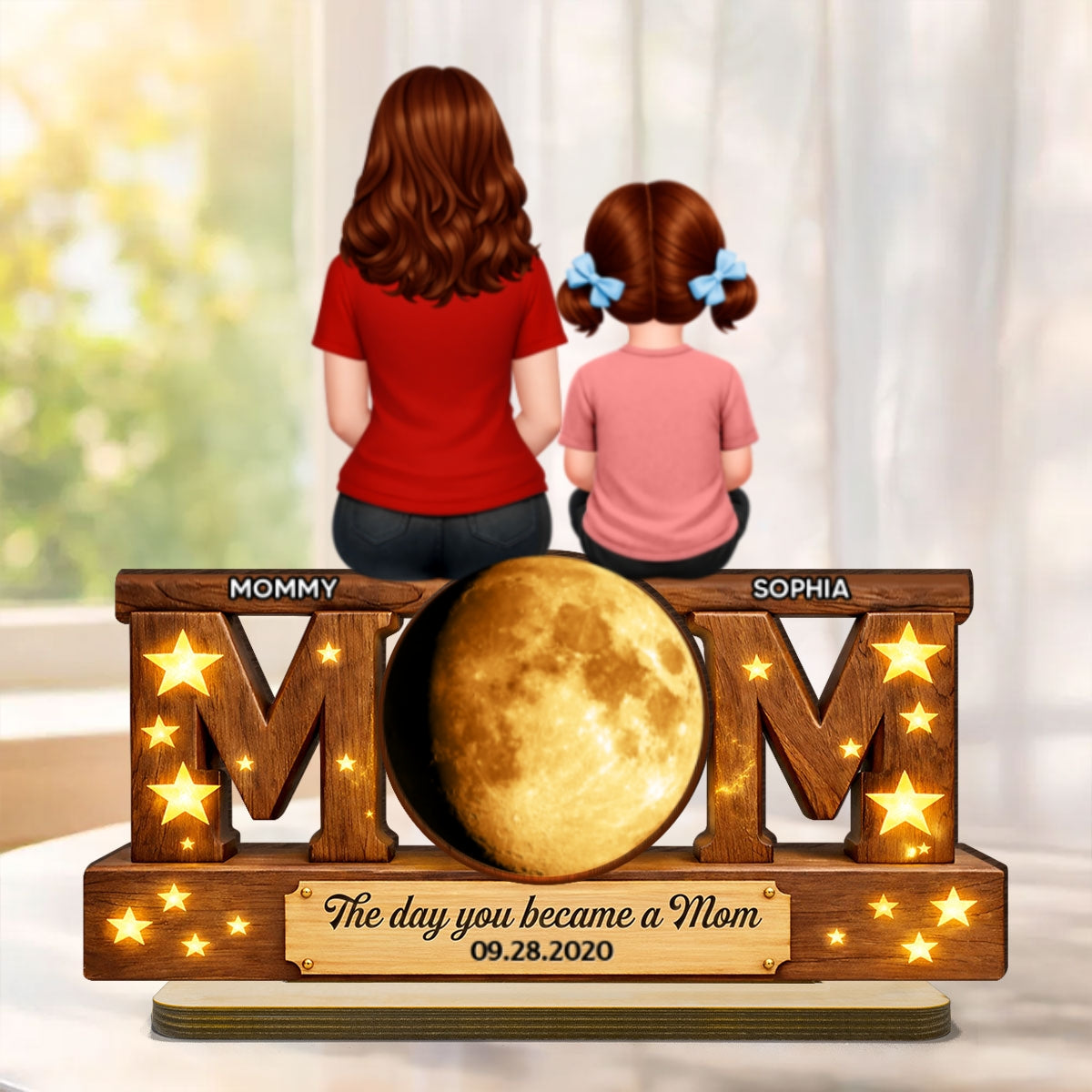 The Day You Became A Mom Daughter Son - Personalized 2-Layered Wooden Plaque - Heartfelt Gift For Mom, Grandma