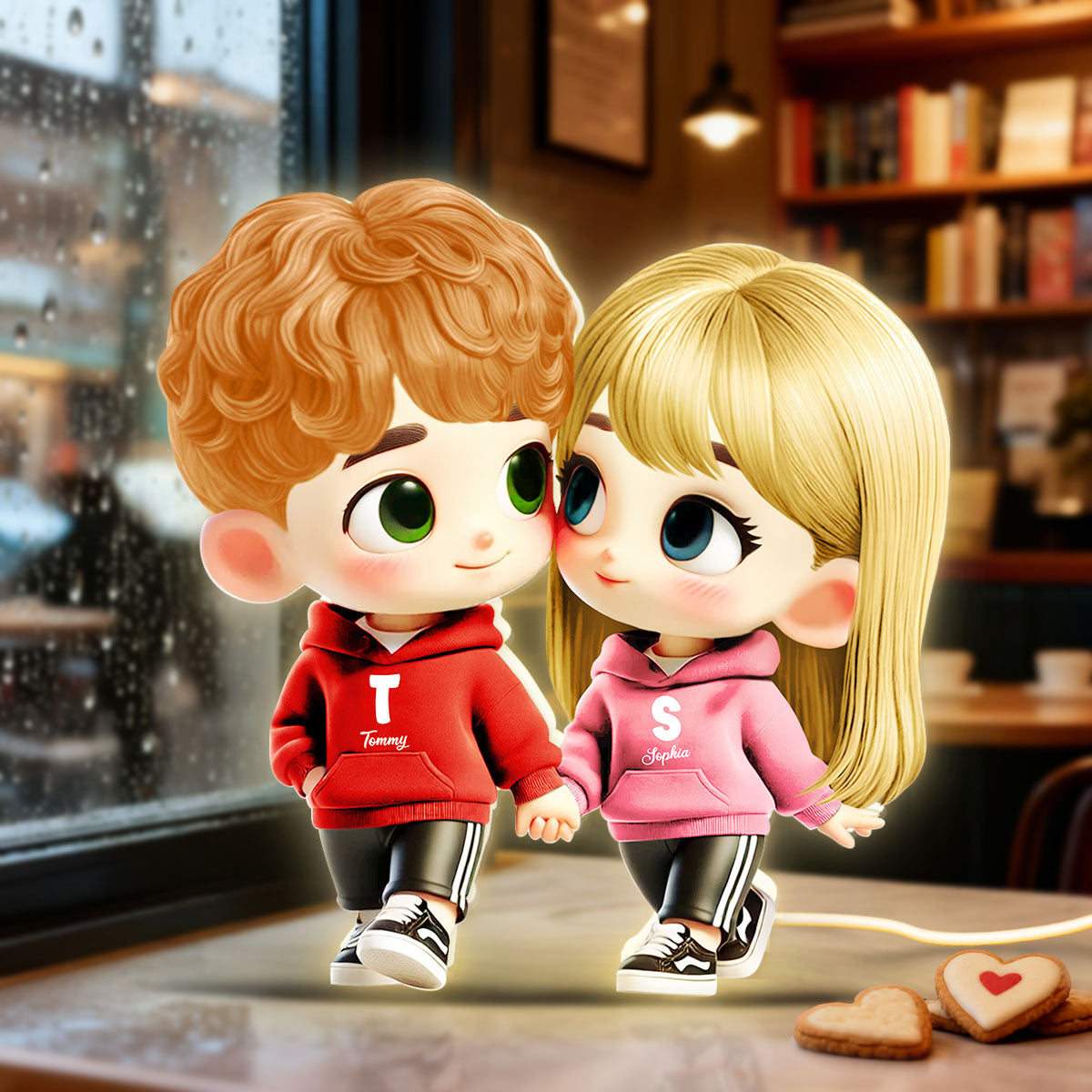 3D Effect Cute Cartoon Couple Holding Hands - Personalized Light Box - Gift for Him, Gift for Her