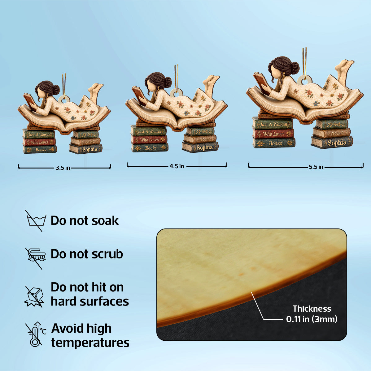 Woman Reading Book 2D Flat - Personalized Wooden Ornament - Decor Gift For Book Lover, Bookworm