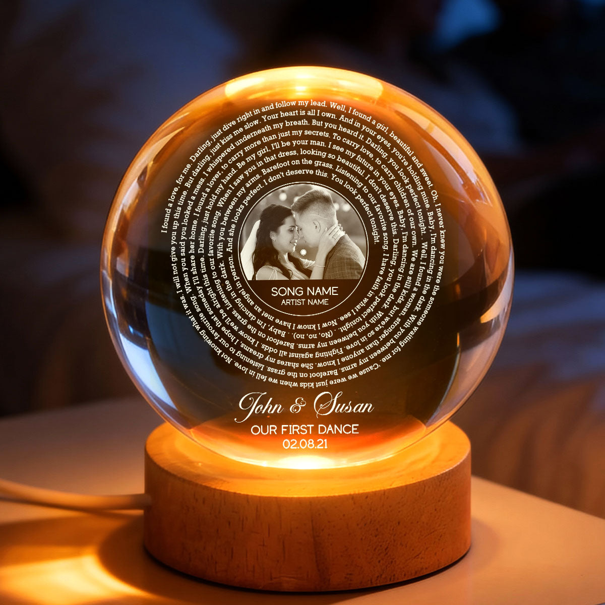 Custom Song Lyrics Our Favorite Song - Personalized Crystal Ball LED Night Light - Sentimental Valentine's Day Gift for her, for him