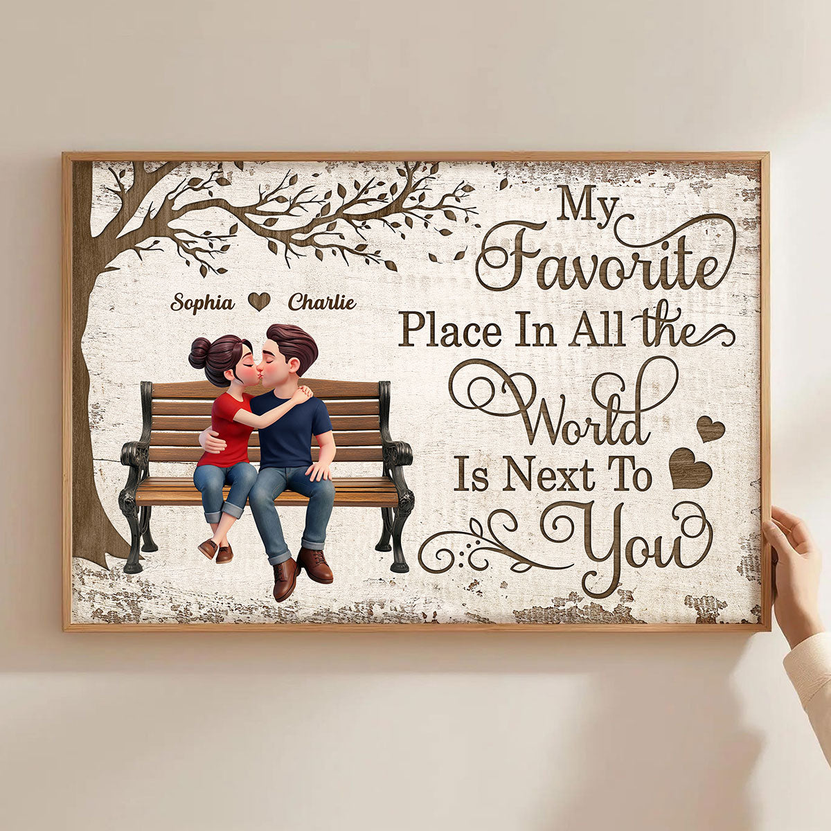 Eternal Love Couple Sitting Kissing Under Tree - Personalized Poster - Valentine's Day Gift For Couple
