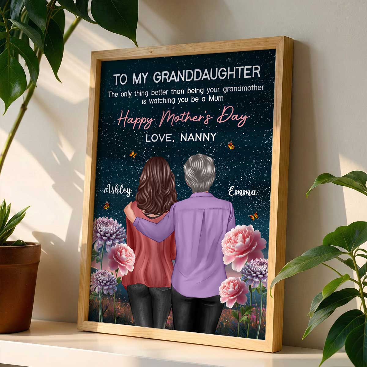 To My Granddaughter From Nanny Birth Month Flower Beautiful Hill At Night - Personalised Poster - Mother's Day Gift