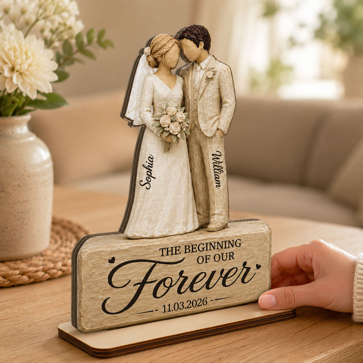 Wedding Couple 2D Flat - Personalized 2-Layered Wooden Plaque - Wedding Keepsake Gift For Couple