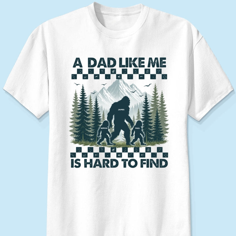 Retro Funny Bigfoot Dad With Kids Names - Personalized Shirt - Father's Day Gift for Dad
