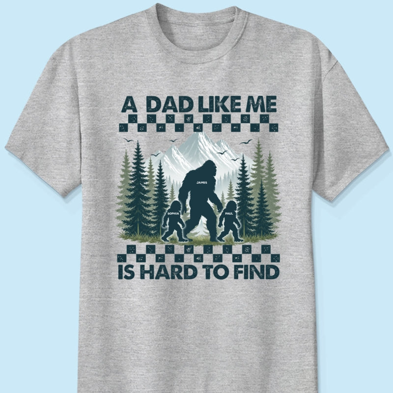 Retro Funny Bigfoot Dad With Kids Names - Personalized Shirt - Father's Day Gift for Dad