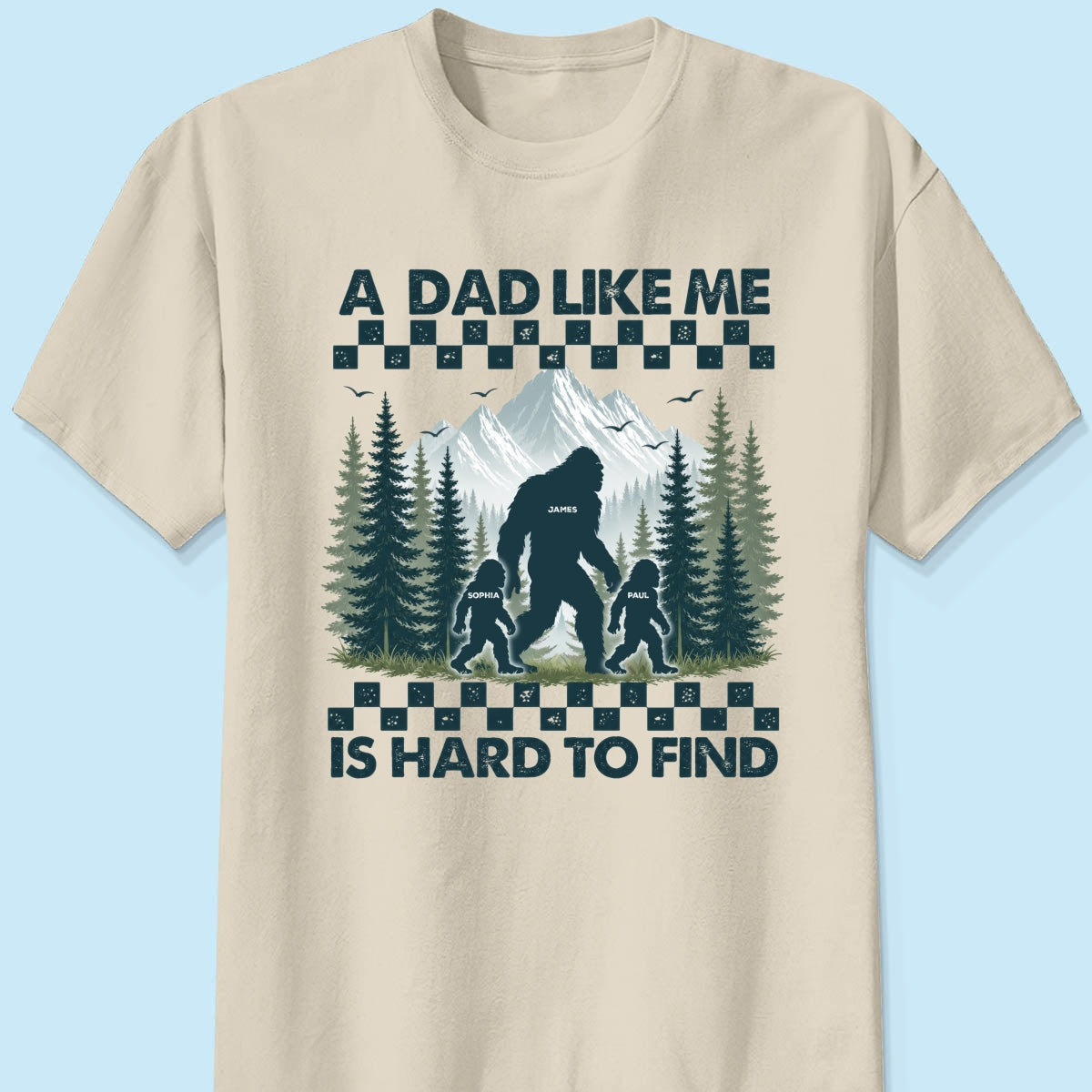 Retro Funny Bigfoot Dad With Kids Names - Personalized Shirt - Father's Day Gift for Dad