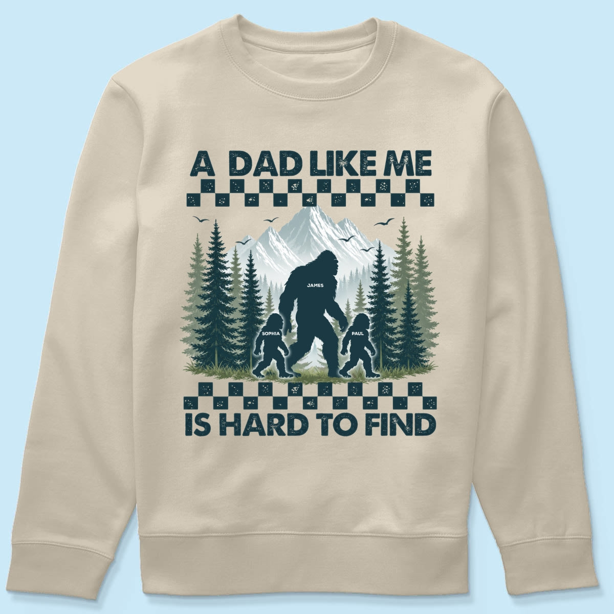 Retro Funny Bigfoot Dad With Kids Names - Personalized Shirt - Father's Day Gift for Dad