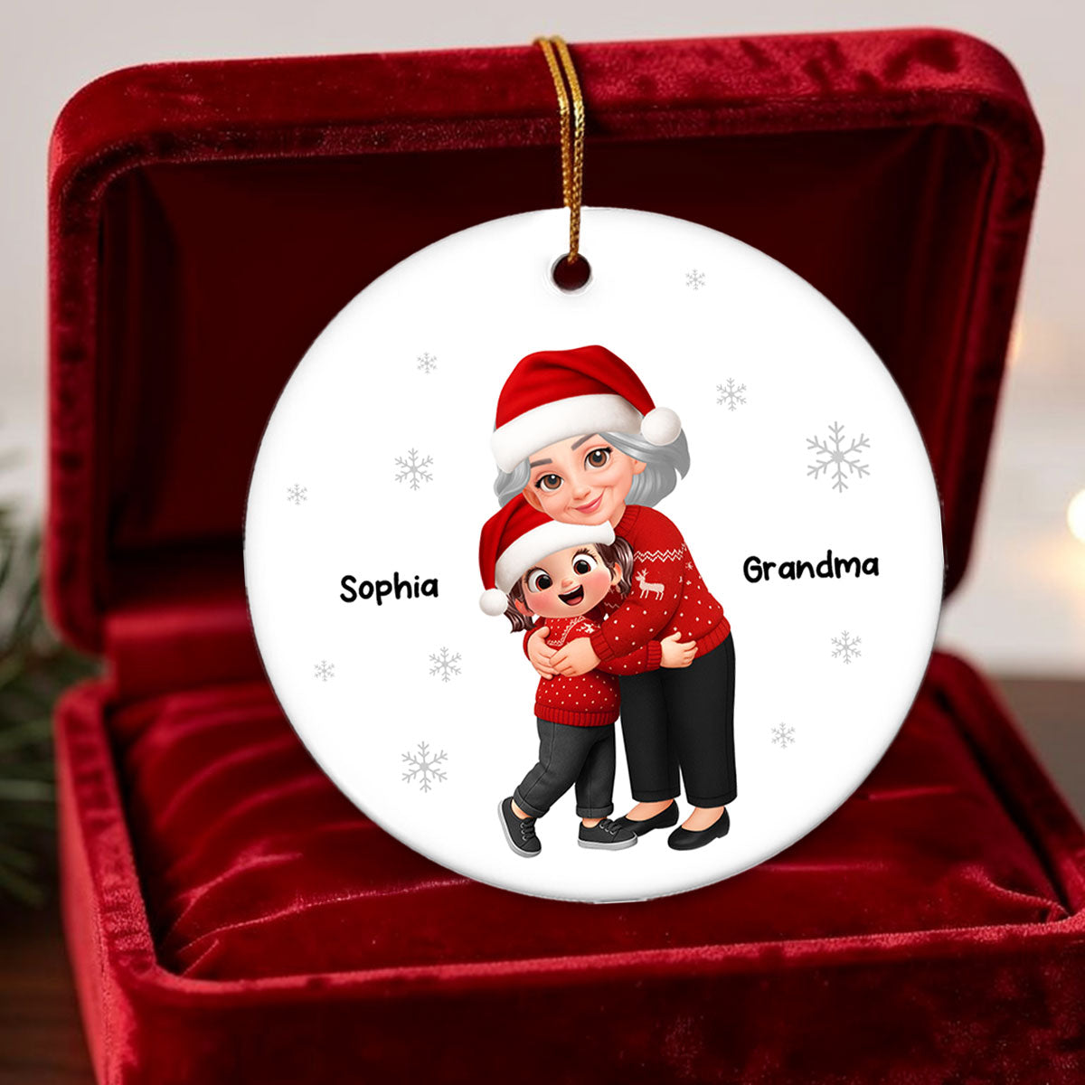 Christmas Grandma Hugging Grandkid - Personalized Ceramic Ornament - Heartwarming Gift For Kids, Grandmas
