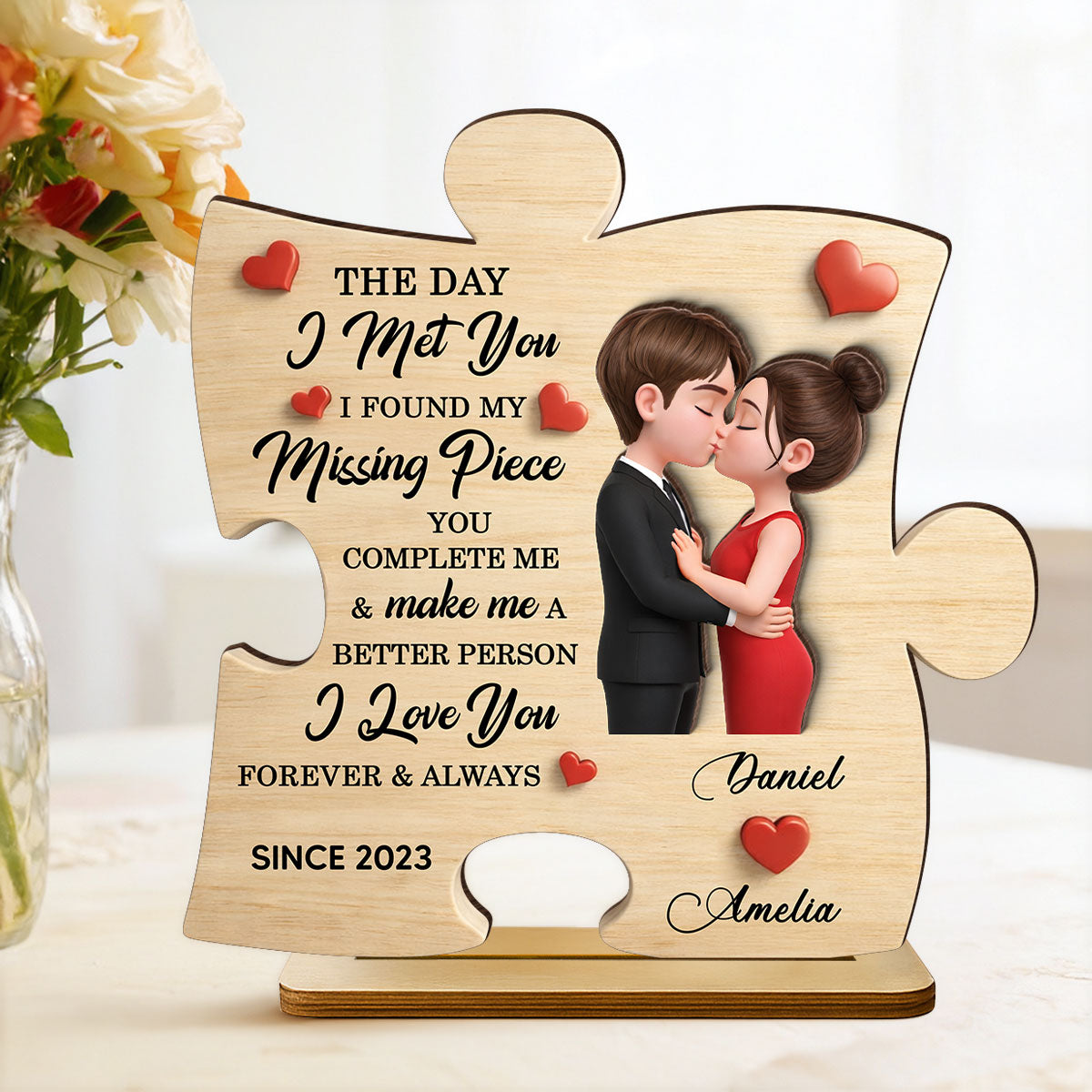 The Day I Met You Puzzle Sign - Personalized 2-Layered Wooden Plaque - Anniversary, Valentine's Day Gift, Gift For Him, Gift For Her