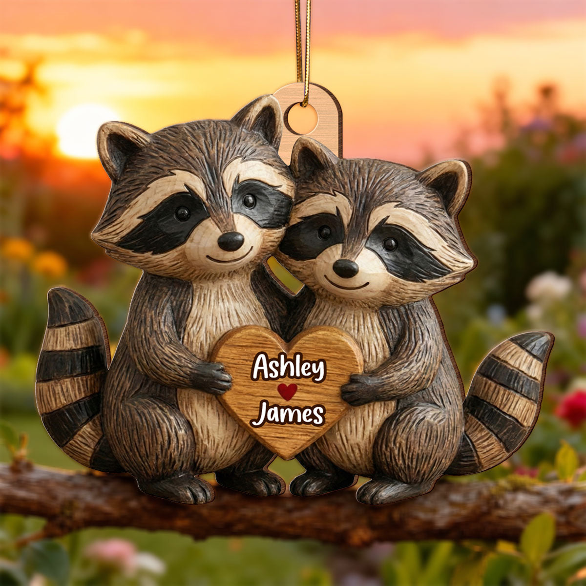 3D Effect Animal Couple Heart - Personalized Wooden Ornament - Gift For Him, Gift For Her