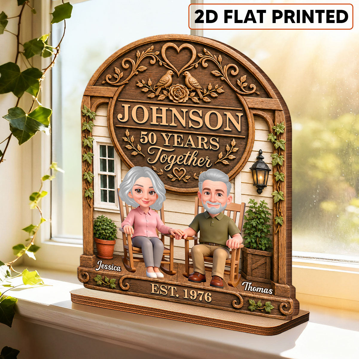 Old Couple 30th 40th 50th Anniversary Gift - Personalized 2-Layered Wooden Plaque - Wedding Year Decor