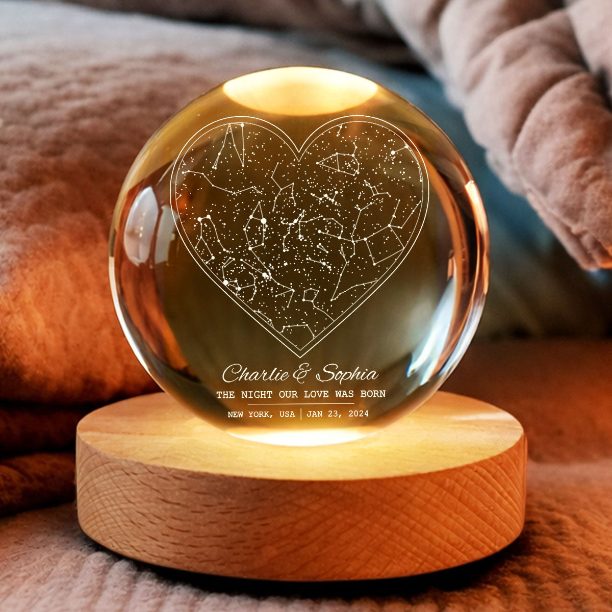 Star Map By Date Couple - Personalized Crystal Ball LED Night Light - Anniversary, Valentine's Day Gift, Gift For Him, Gift For Her