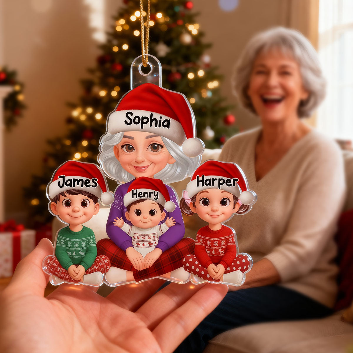 Heartwarming Grandma Grandkids Happy Together - Personalized Acrylic Ornament - Gift For Grandma, Grandkids