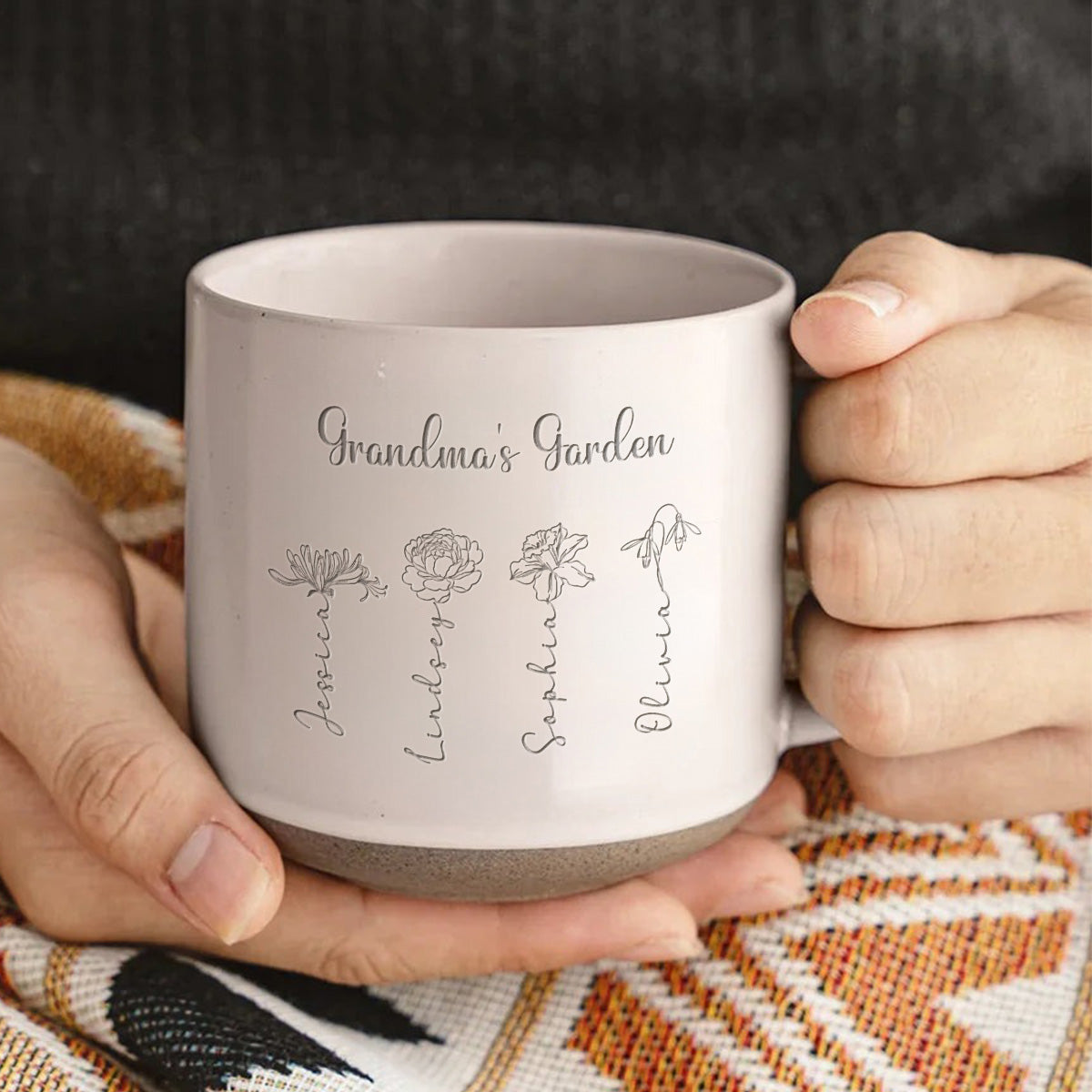 Grandma Garden Custom Birth Month Flowers - Personalized Pottery Mug - Gift For Grandma