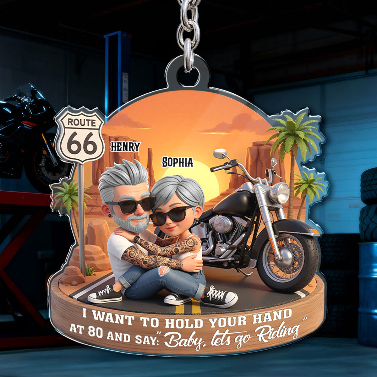 Baby Let's Go Riding Biker Couple - Personalized Acrylic Keychain - Sentimental Gift for him, for her