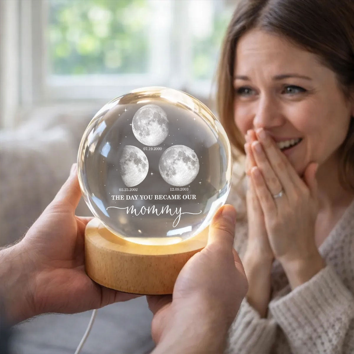 The Day You Became My Mom - Personalized Crystal Ball LED Night Light - Sentimental Mother's Day Gift