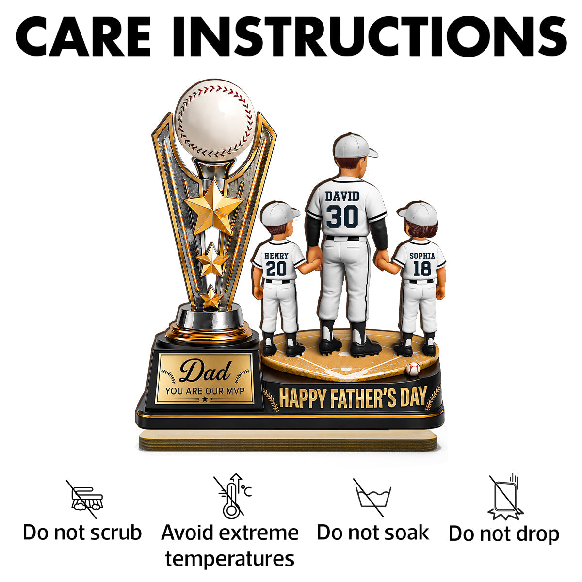 Baseball MVP Dad Trophy - Personalized 2-Layered Wooden Plaque -  Gift for Dad, Husband