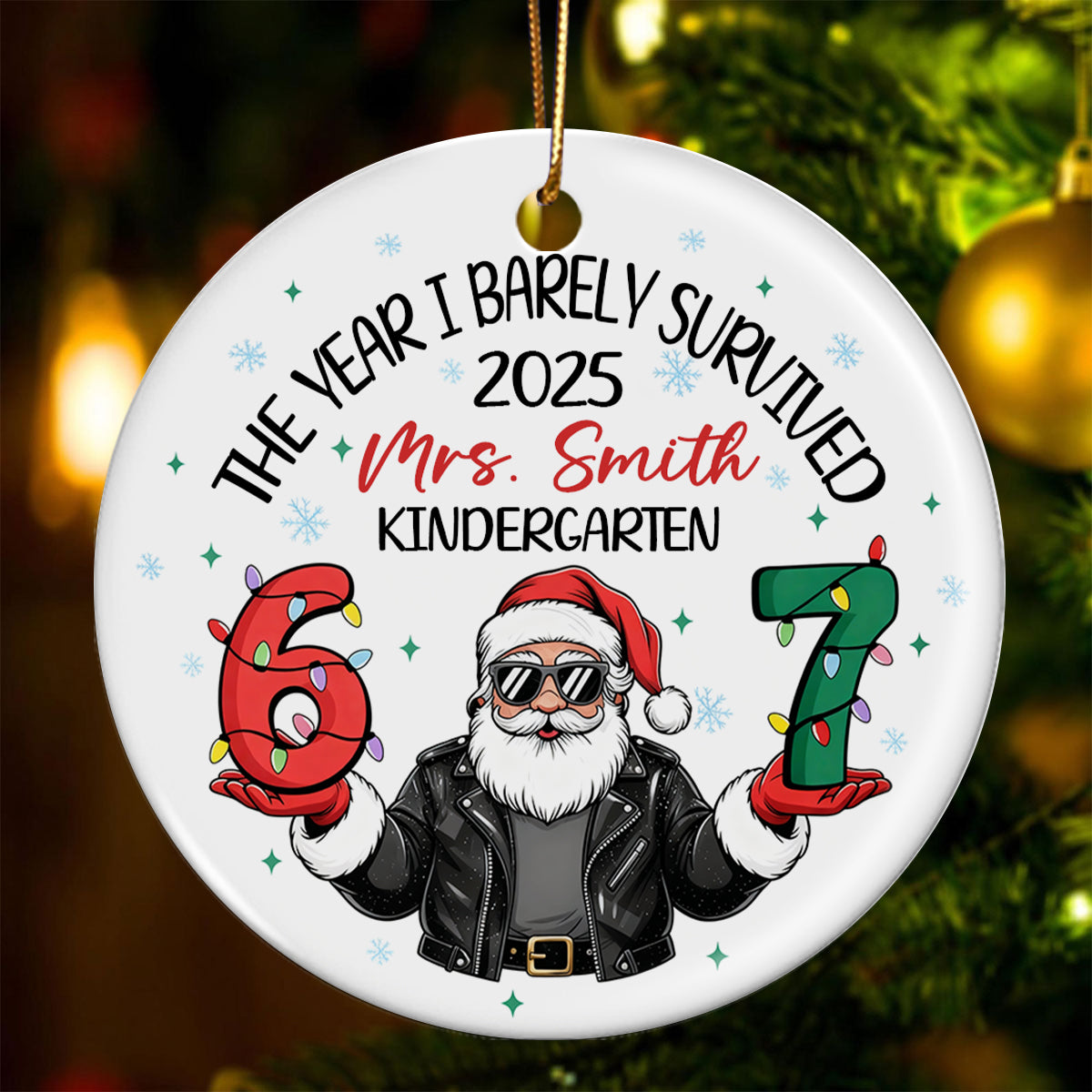 Funny Teacher Six Seven Meme Christmas - Personalized Ceramic Ornament - Viral Saying 6 7, Trending Social Media Humor