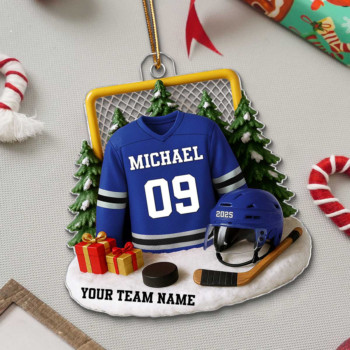 3D Effect Hockey Player Uniform - Personalized Acrylic Ornament - Christmas Gift For Hockey Players, Hockey Team