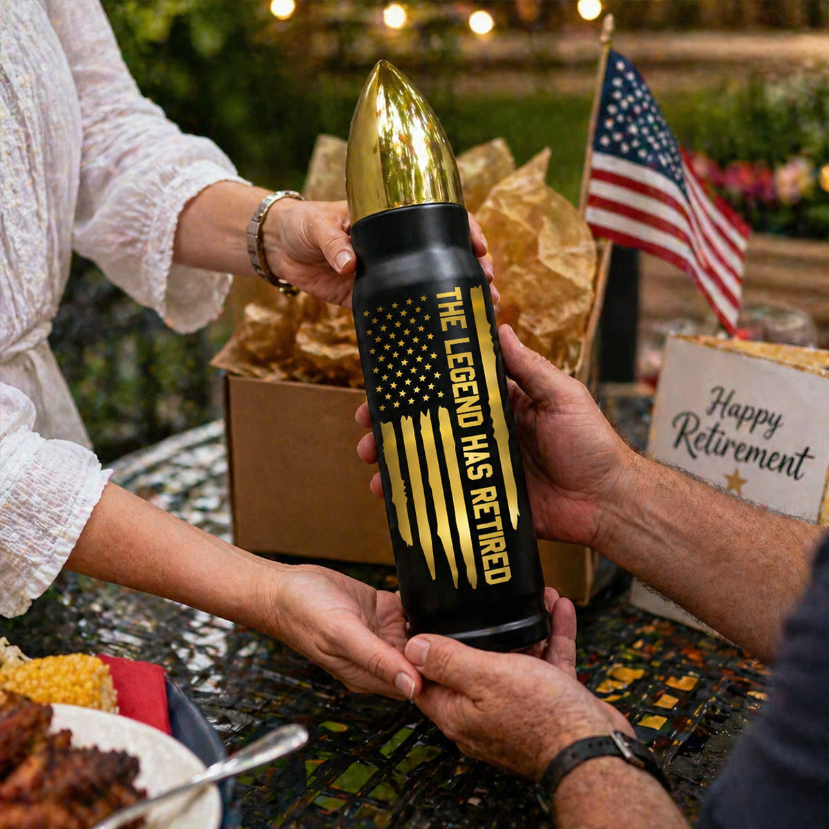 The Legend Has Retired Custom Name - Personalized Bullet Tumbler - United States 250th Anniversary Keepsake For Veterans, Retirement Gifts Patriotic