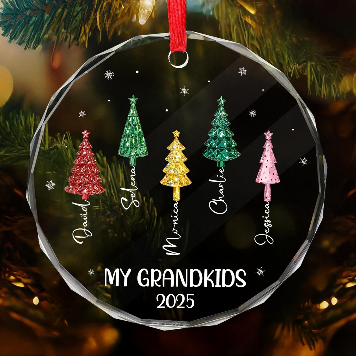 My Grandkids Christmas Tree 3D Crystal Effect - Personalized Glass Ornament - Christmas Gift for Grandma