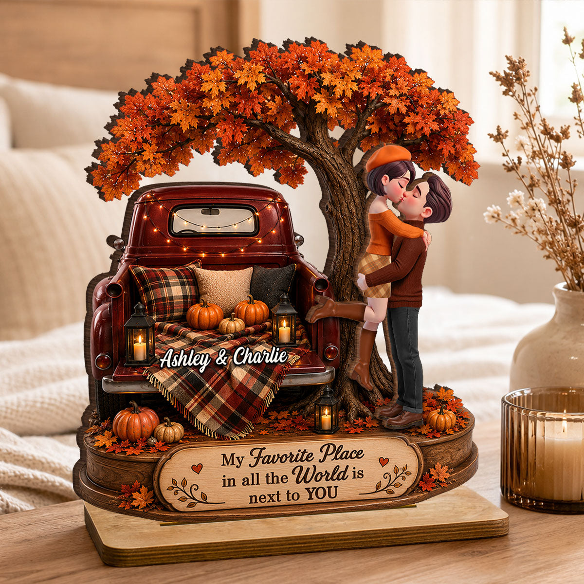 My Favorite Place in All the World is Next to You - Personalized 2-Layered Wooden Plaque - Heartfelt Gift for Him, for Her