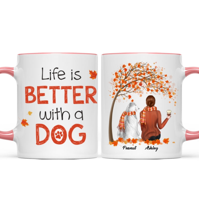Life Is Better With A Dog Fall Season Personalized Dog Mom Coffee Mug