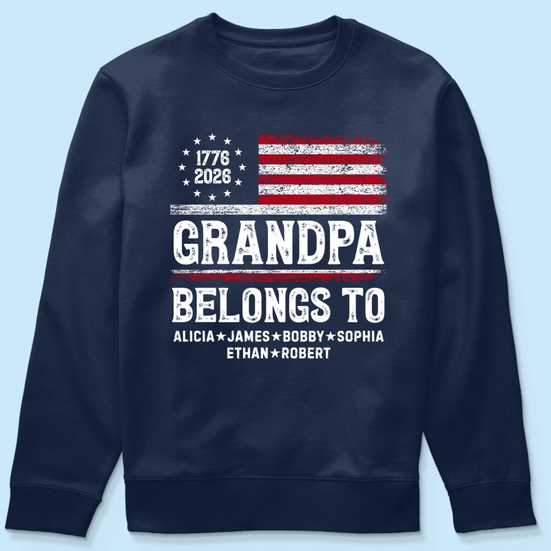Proud American Grandpa Custom Kids Names Nation Flag American 250th Anniversary - Personalized Shirt - Father's Day Gift For Dad, Grandpa