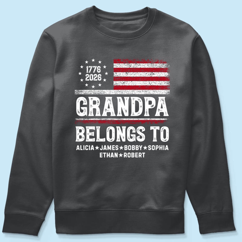 Proud American Grandpa Custom Kids Names Nation Flag American 250th Anniversary - Personalized Shirt - Father's Day Gift For Dad, Grandpa