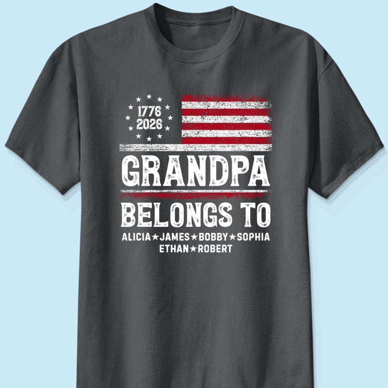 Proud American Grandpa Custom Kids Names Nation Flag American 250th Anniversary - Personalized Shirt - Father's Day Gift For Dad, Grandpa